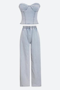 Y2K Denim Top & Pants Two Piece Set - Retro Style 90s Fashion Outfit