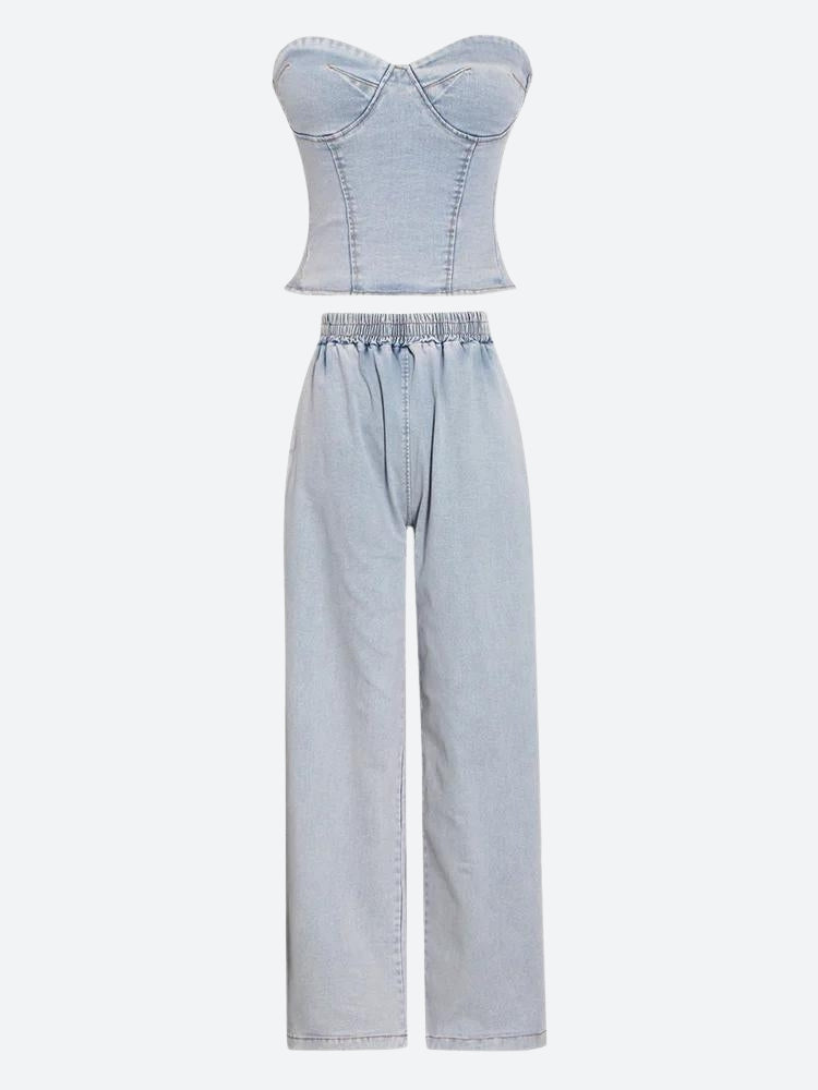 Y2K Denim Top & Pants Two Piece Set - Retro Style 90s Fashion Outfit