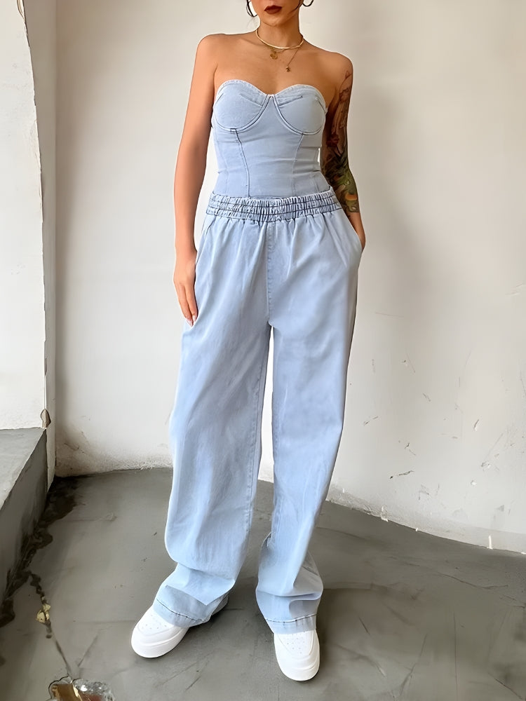 Y2K Denim Top & Pants Two Piece Set - Retro Style 90s Fashion Outfit
