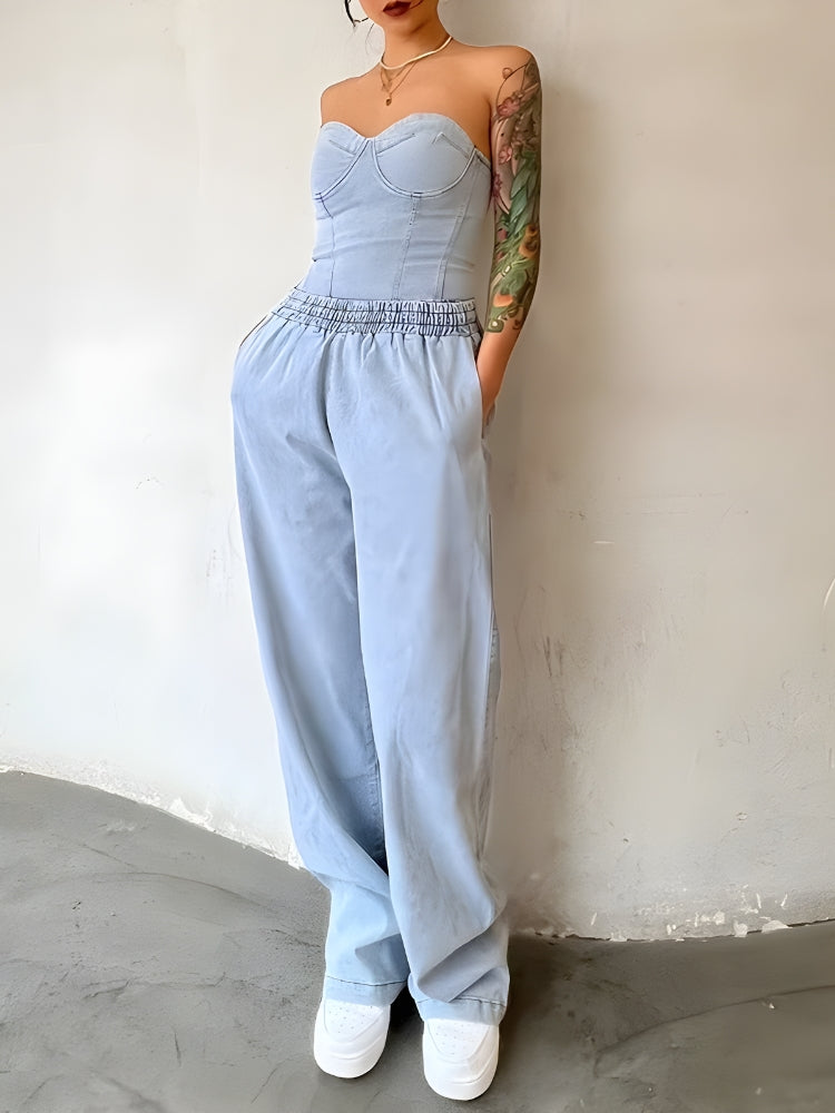 Y2K Denim Top & Pants Two Piece Set - Retro Style 90s Fashion Outfit