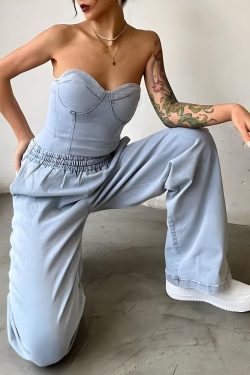 Y2K Denim Top & Pants Two Piece Set - Retro Style 90s Fashion Outfit