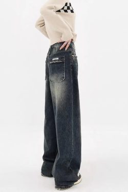 Y2K Distressed Wide Leg Jeans - Retro 90s Grunge Style Y2K Outfits