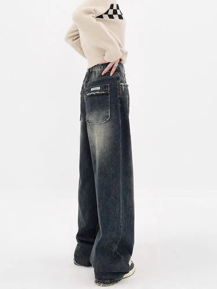 Y2K Distressed Wide Leg Jeans - Retro 90s Grunge Style Y2K Outfits