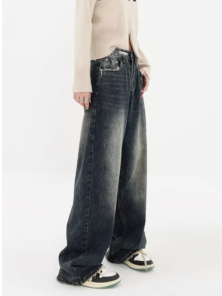 Y2K Distressed Wide Leg Jeans - Retro 90s Grunge Style Y2K Outfits