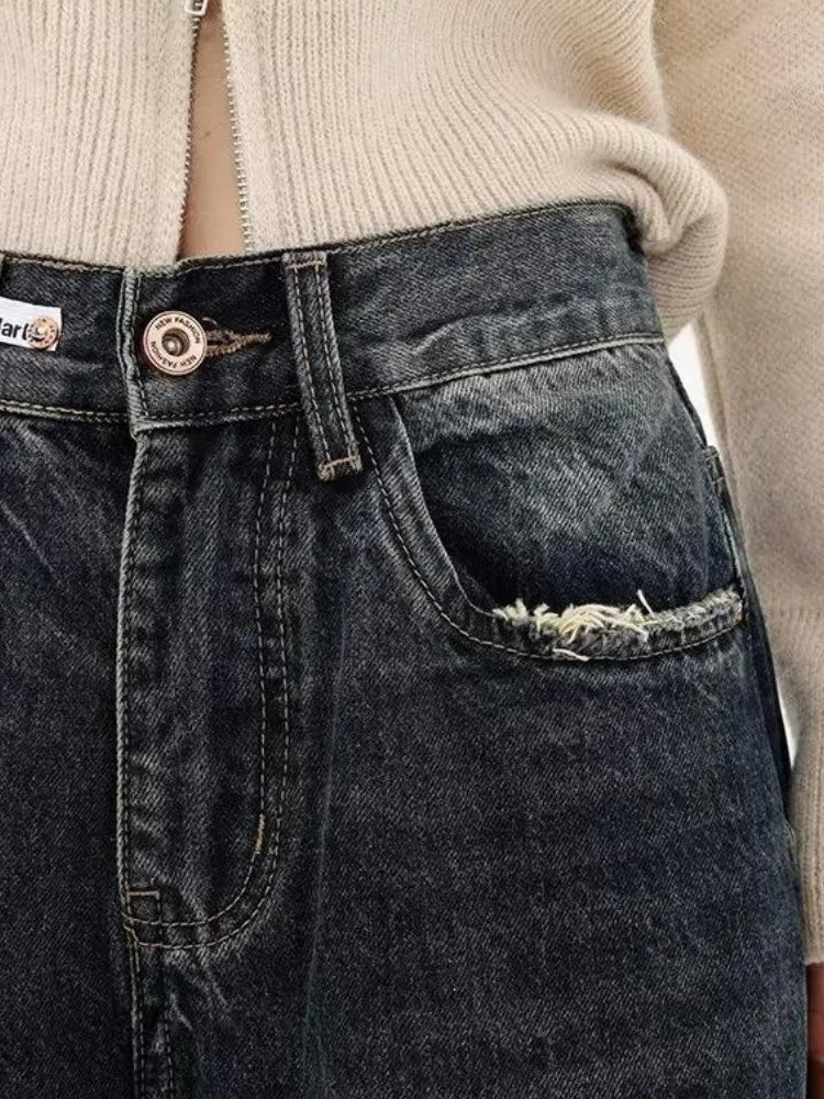 Y2K Distressed Wide Leg Jeans - Retro 90s Grunge Style Y2K Outfits