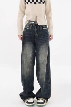 Y2K Distressed Wide Leg Jeans - Retro 90s Grunge Style Y2K Outfits