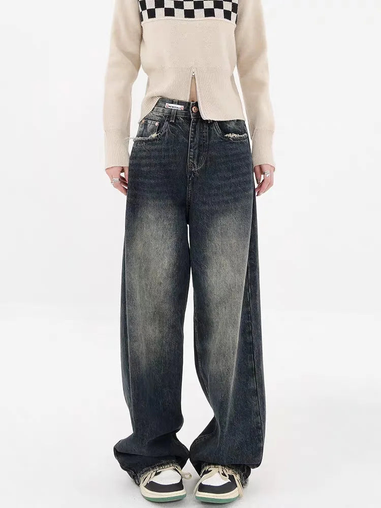 Y2K Distressed Wide Leg Jeans - Retro 90s Grunge Style Y2K Outfits