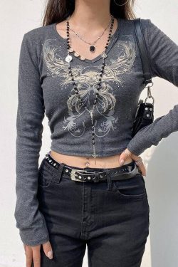 Y2K Fairy Grunge Butterfly Crop Top - Retro 90s Style Y2K Outfits