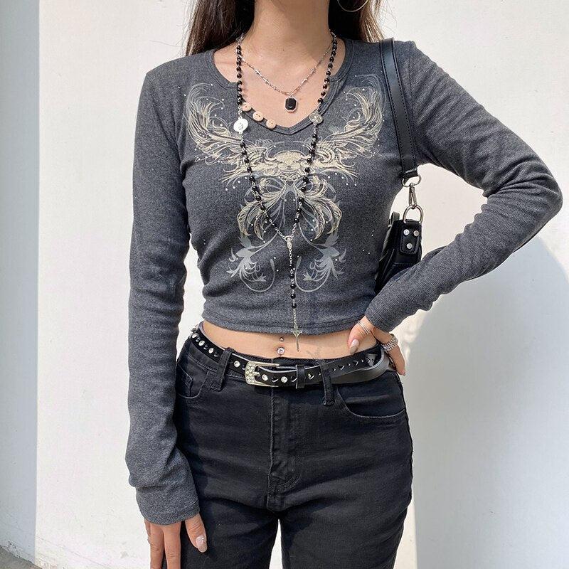 Y2K Fairy Grunge Butterfly Crop Top - Retro 90s Style Y2K Outfits