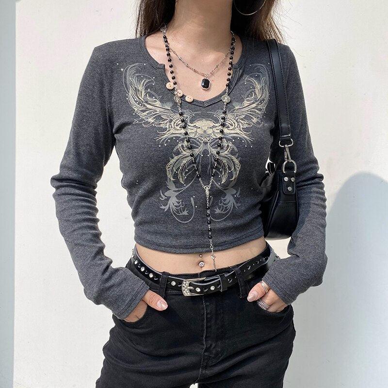 Y2K Fairy Grunge Butterfly Crop Top - Retro 90s Style Y2K Outfits