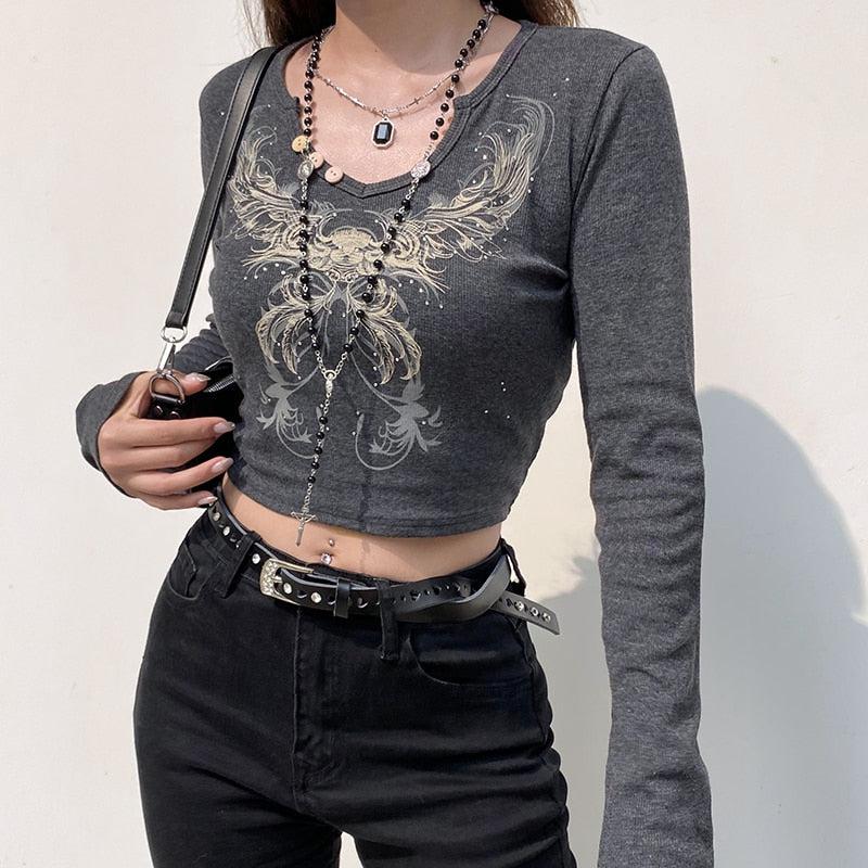 Y2K Fairy Grunge Butterfly Crop Top - Retro 90s Style Y2K Outfits