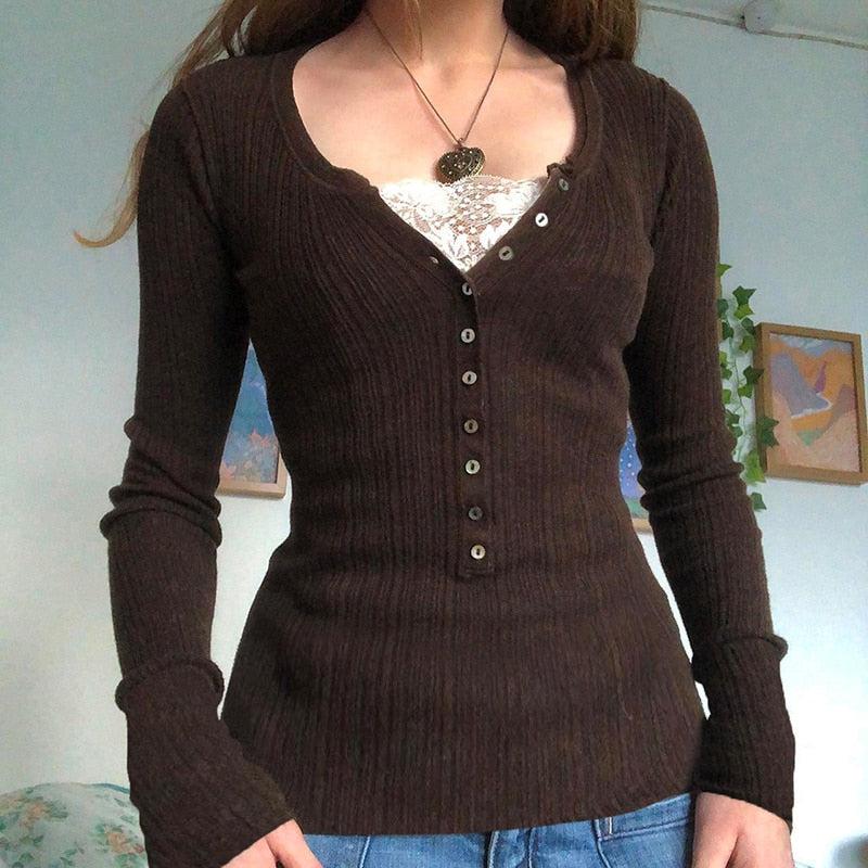 Y2K Fairy Grunge Button Front Top - Retro 90s Style for Trendy Y2K Outfits