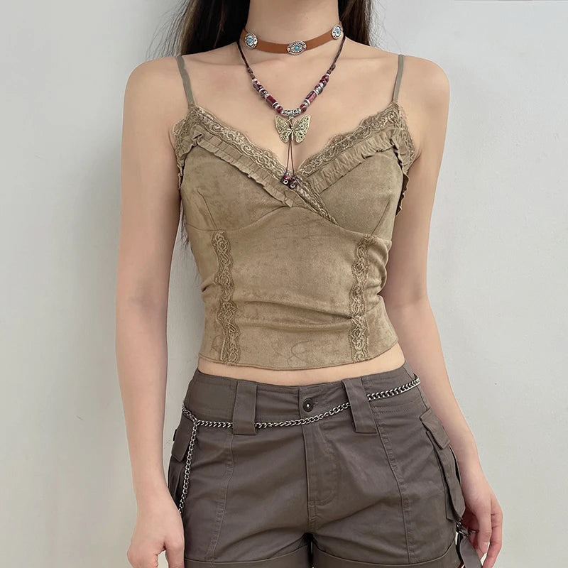 Y2K Fairy Grunge Frilled Lace Top - Retro 90s Style Douyin Fashion