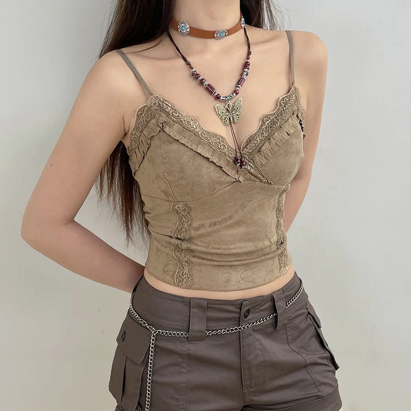 Y2K Fairy Grunge Frilled Lace Top - Retro 90s Style Douyin Fashion