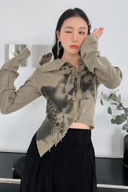 Y2K Fairy Grunge Lace Up Asymmetric Cardigan - Retro 90s Style Y2K Outfits