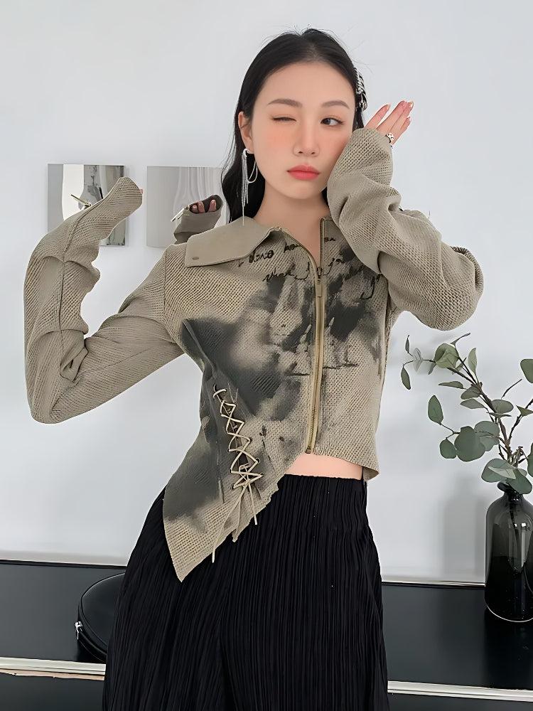 Y2K Fairy Grunge Lace Up Asymmetric Cardigan - Retro 90s Style Y2K Outfits