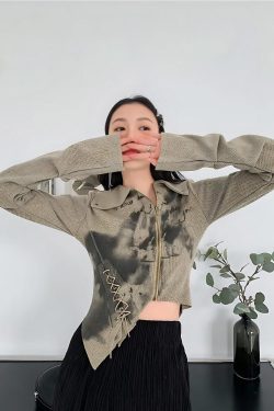 Y2K Fairy Grunge Lace Up Asymmetric Cardigan - Retro 90s Style Y2K Outfits