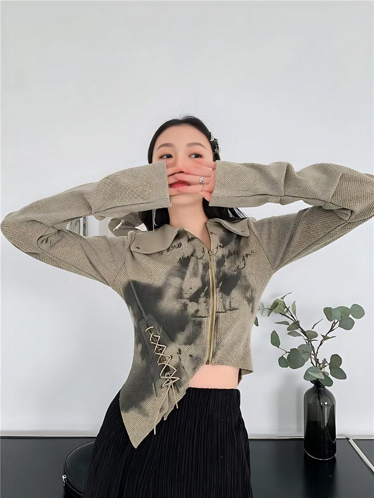 Y2K Fairy Grunge Lace Up Asymmetric Cardigan - Retro 90s Style Y2K Outfits