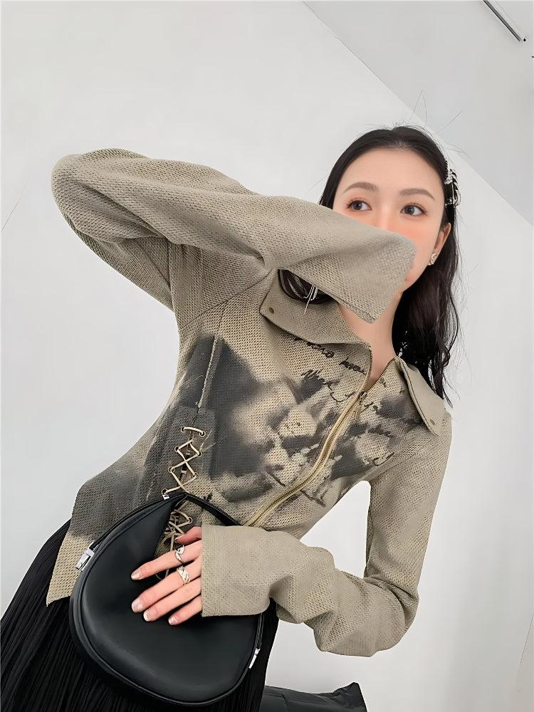 Y2K Fairy Grunge Lace Up Asymmetric Cardigan - Retro 90s Style Y2K Outfits