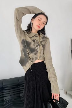 Y2K Fairy Grunge Lace Up Asymmetric Cardigan - Retro 90s Style Y2K Outfits