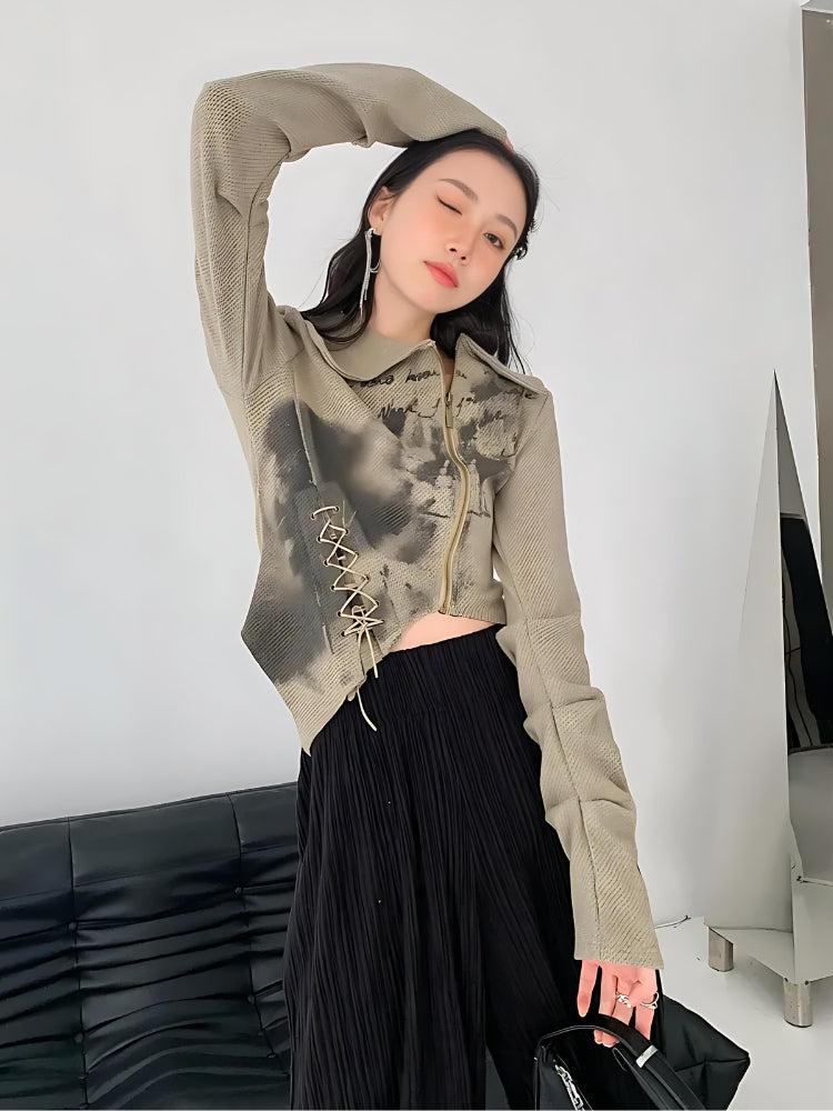 Y2K Fairy Grunge Lace Up Asymmetric Cardigan - Retro 90s Style Y2K Outfits