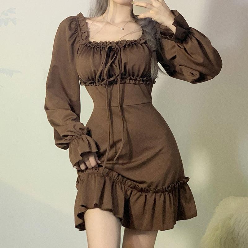 Y2K Fairy Grunge Ruffled Mini Dress - Retro Style Douyin Dress for 90s Fashion Lovers