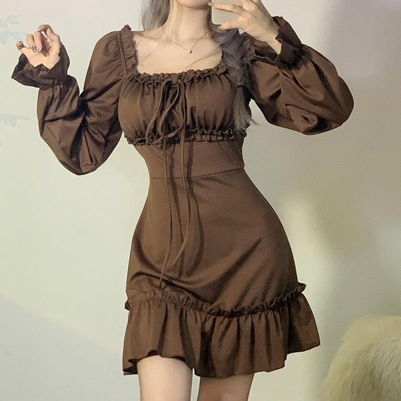 Y2K Fairy Grunge Ruffled Mini Dress - Retro Style Douyin Dress for 90s Fashion Lovers