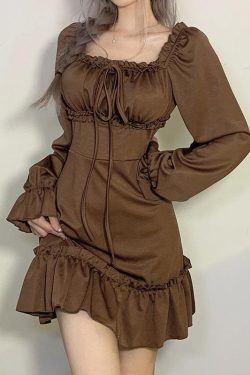 Y2K Fairy Grunge Ruffled Mini Dress - Retro Style Douyin Dress for 90s Fashion Lovers