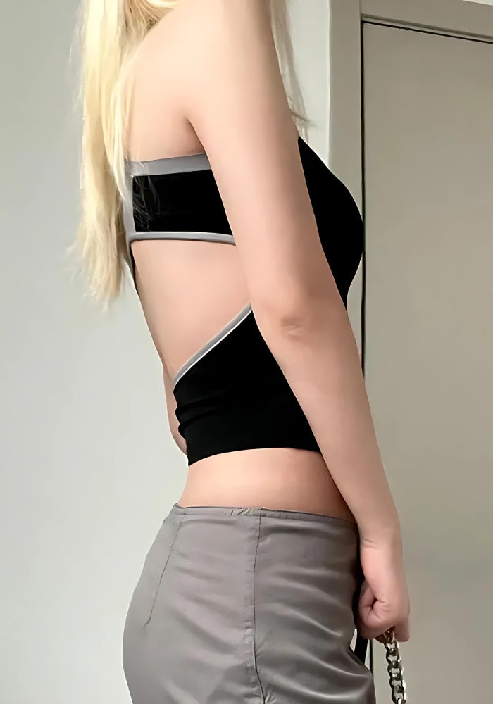 Y2K Fashion Acubi Open Back Zip-Up Top - Retro Style Grunge Outfit