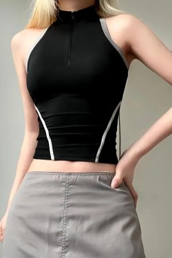 Y2K Fashion Acubi Open Back Zip-Up Top - Retro Style Grunge Outfit