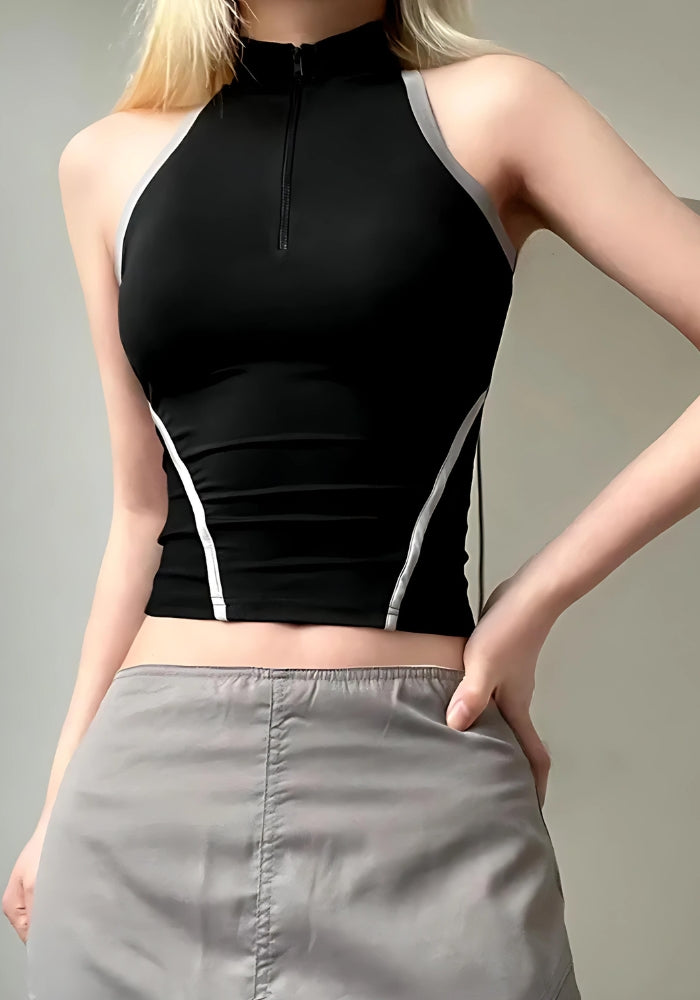 Y2K Fashion Acubi Open Back Zip-Up Top - Retro Style Grunge Outfit