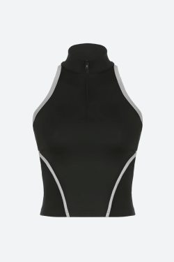 Y2K Fashion Acubi Open Back Zip-Up Top - Retro Style Grunge Outfit
