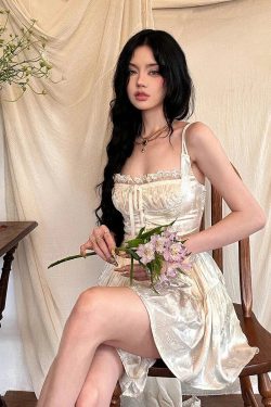 Y2K Floral Satin Mini Dress - Retro Coquette Style for Summer Outfits