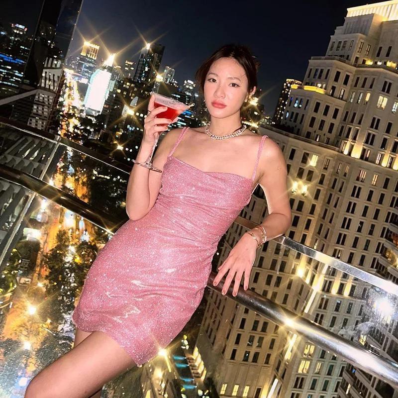 Y2K Glitter Backless Mini Dress - Perfect for Retro Club Outfits and 90s Fashion