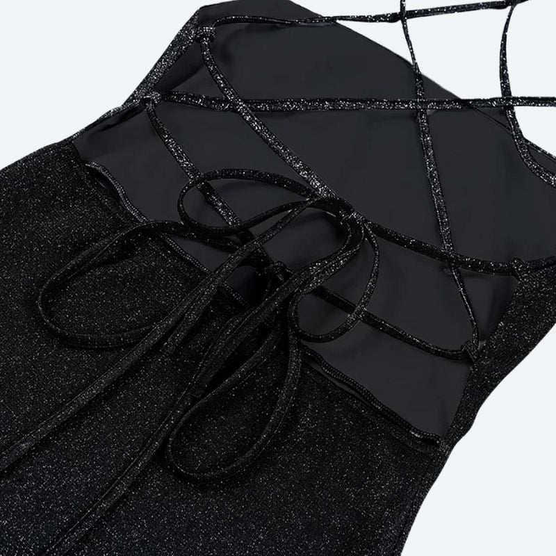 Y2K Glitter Backless Mini Dress - Perfect for Retro Club Outfits and 90s Fashion
