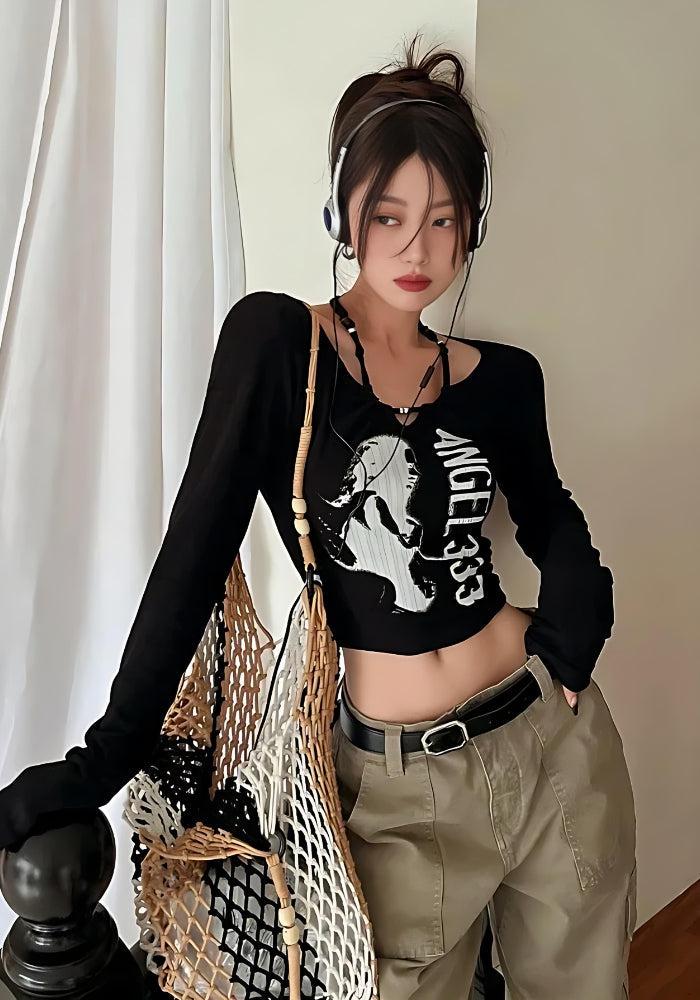 Y2K Grunge Angel 333 Top - Retro 90s Fashion, Y2K Outfits, and Douyin Style
