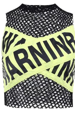 Y2K Grunge Baddie Warning Fishnet Tank Top - Retro 90s Club Outfit