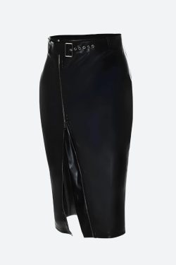 Y2K Grunge Baddie Zip Up Slit Midi Skirt - Retro 90s Fashion Statement
