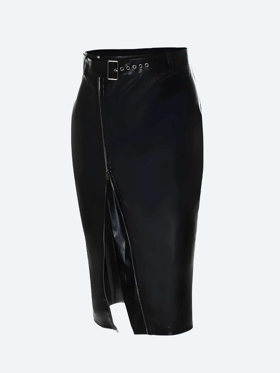 Y2K Grunge Baddie Zip Up Slit Midi Skirt - Retro 90s Fashion Statement
