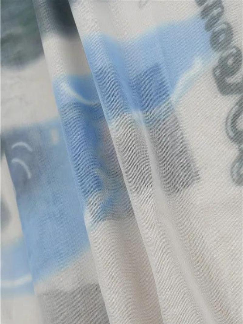 Y2K Grunge Cloud Monster Mesh Top - Retro 90s Fashion Statement