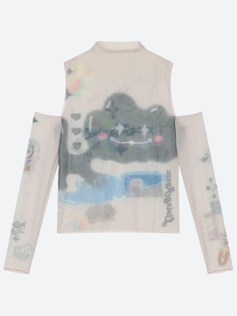 Y2K Grunge Cloud Monster Mesh Top - Retro 90s Fashion Statement