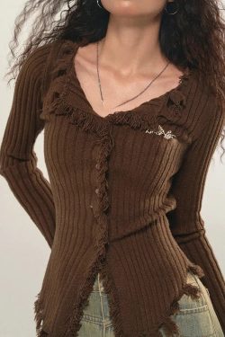 Y2K Grunge Corduroy Distressed Cardigan - Retro 90s Fashion Statement