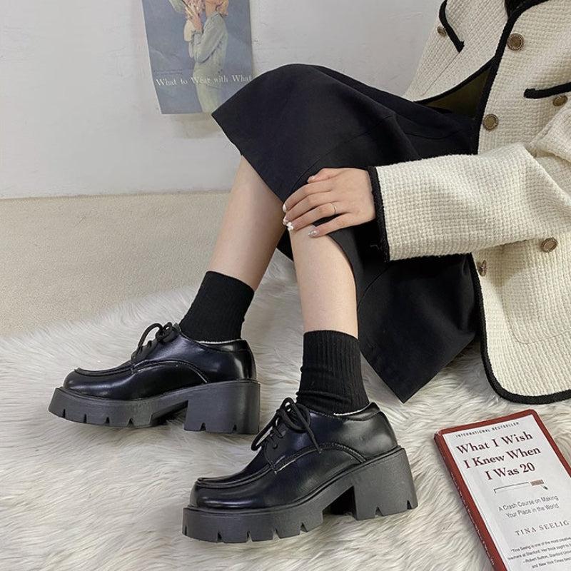 Y2K Grunge Dark Academia Platform Shoes - Retro 90s Fashion Statement