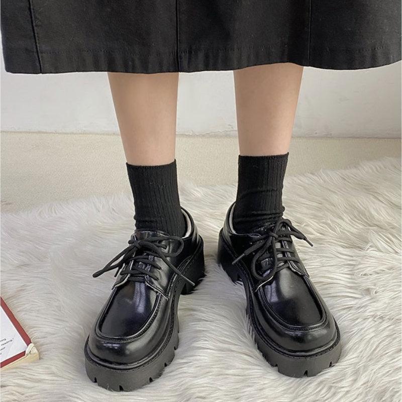 Y2K Grunge Dark Academia Platform Shoes - Retro 90s Fashion Statement