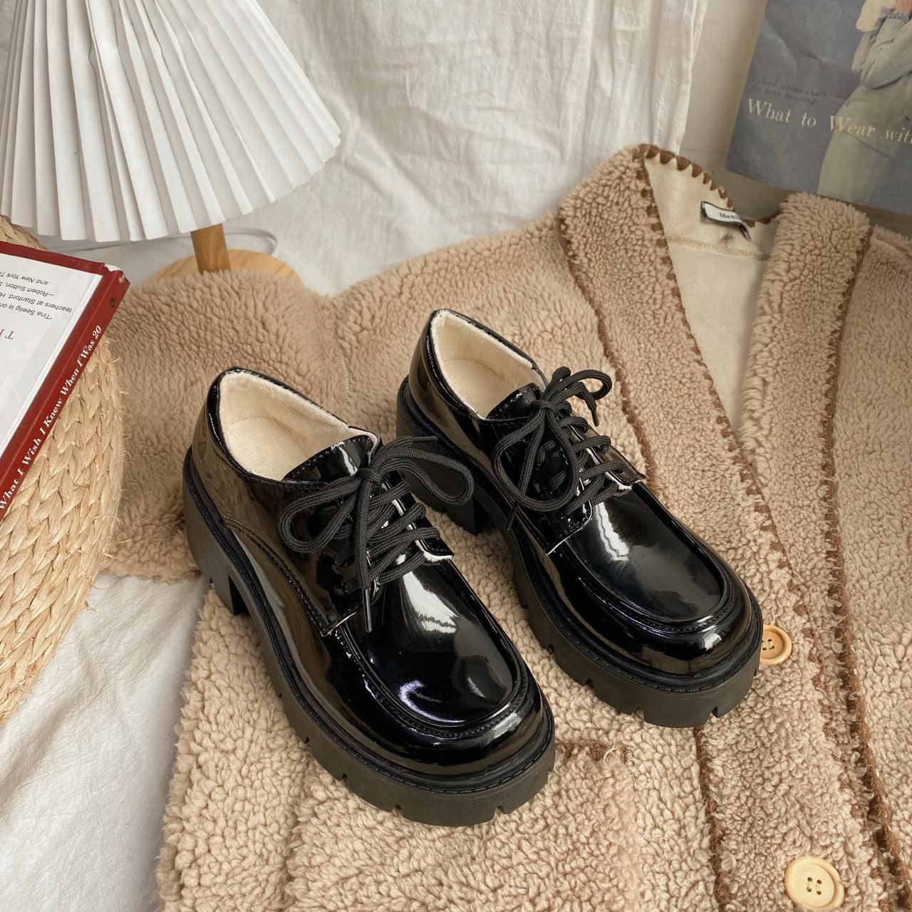 Y2K Grunge Dark Academia Platform Shoes - Retro 90s Fashion Statement