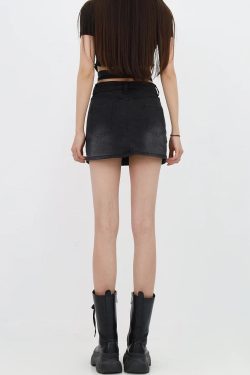 Y2K Grunge Denim Cross Belt Mini Skort - Retro 90s Fashion Outfit