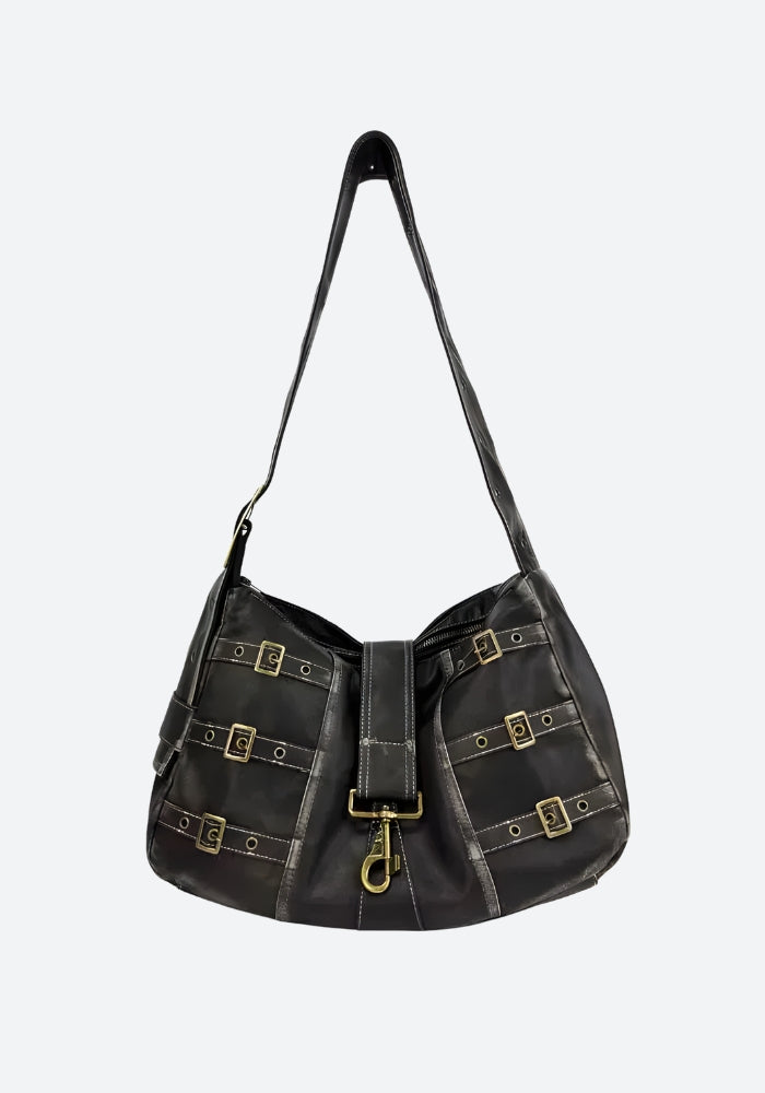 Y2K Grunge Faux Leather Belted Bag - Retro Style 90s Fashion Accessory