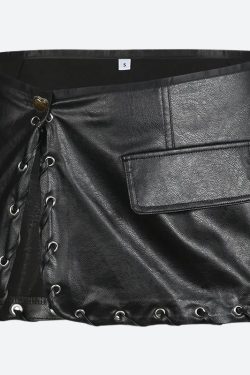 Y2K Grunge Faux Leather Mini Skirt - Retro 90s Fashion, Perfect for Y2K Outfits