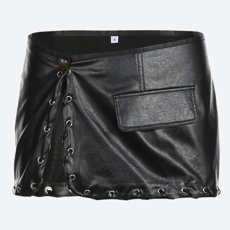 Y2K Grunge Faux Leather Mini Skirt - Retro 90s Fashion, Perfect for Y2K Outfits