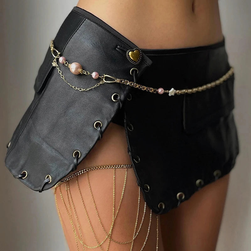Y2K Grunge Faux Leather Mini Skirt - Retro 90s Fashion, Perfect for Y2K Outfits